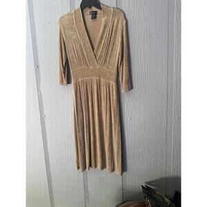vintage Womens Dress Medium Slinky Stretch Travel Gold Holiday